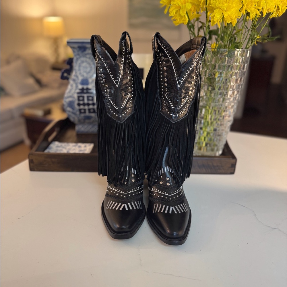 Dingo Black Leather Fringe Boots